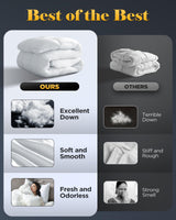 3D Baffle Box Real Down Comforter, 750 Fill-Power Ultra-Soft Down Duvet Insert, All Season White Feathers Down Twin Comforter, Medium Warm Bed Comforter, Fluffy and Cozy, 8 Corner Tabs - 68" X 90"