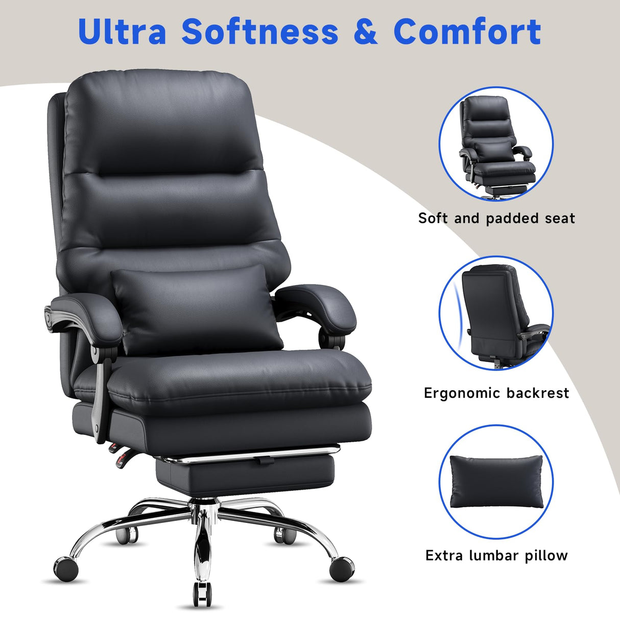 Office Chair, Big and Tall Office Desk Chair, Ergonomic Office Chair, 400LBS PU Leather