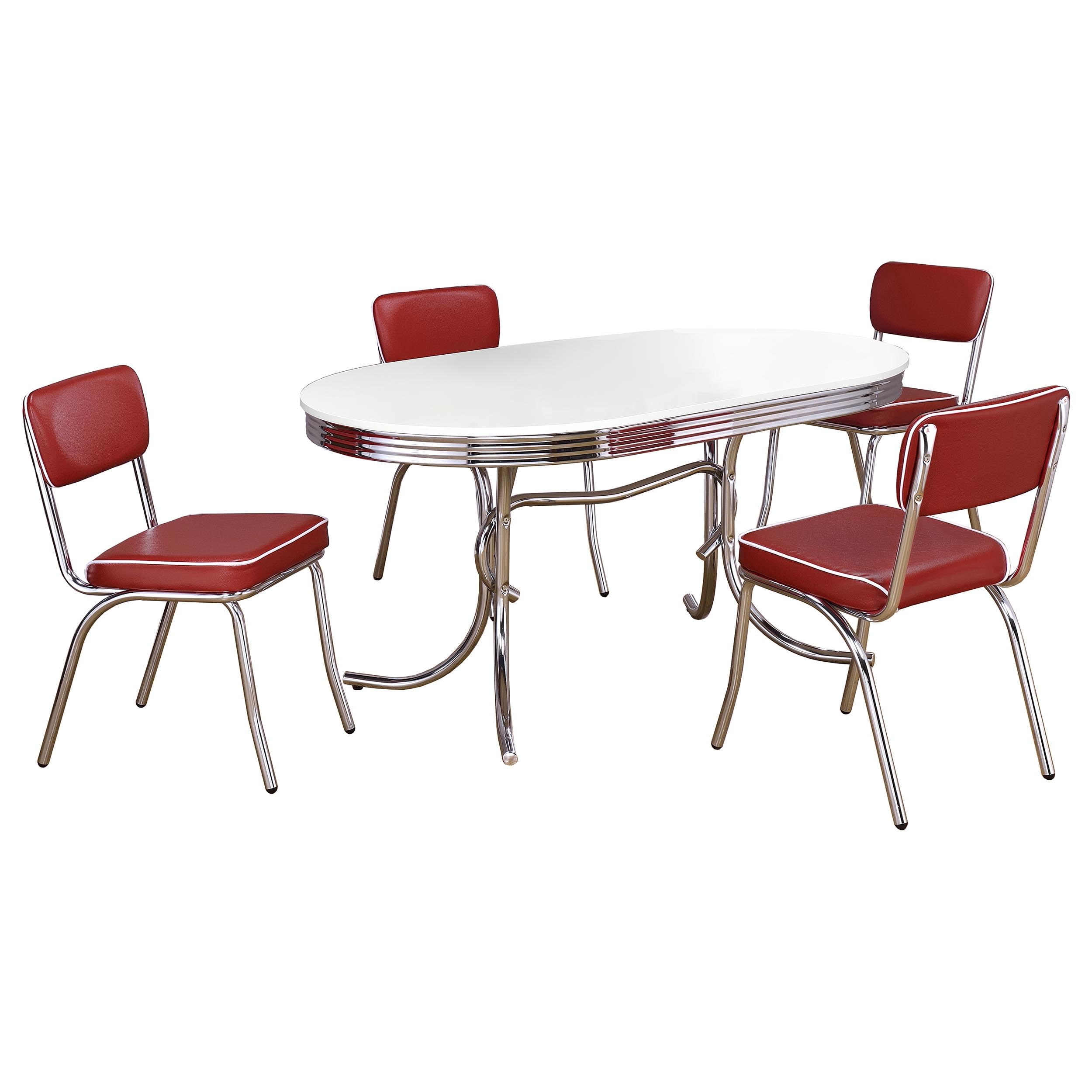 Retro 1950s Diner Dining Set - 5-Piece Oval Table with Red Chairs