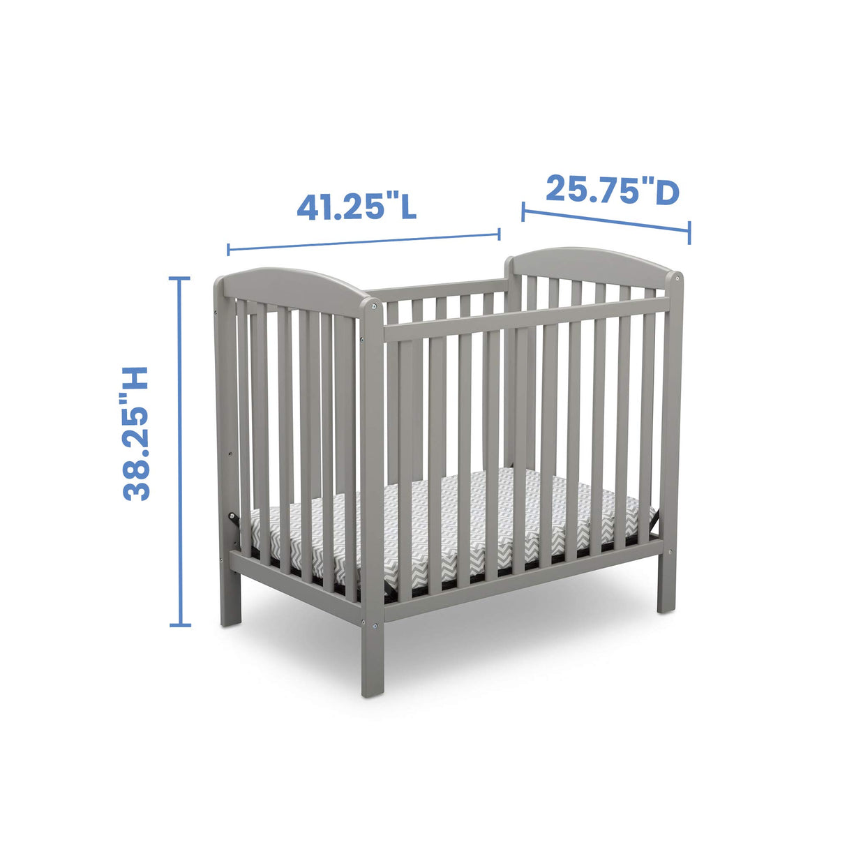 Emery Mini Convertible Baby Crib with 2.75-inch Mattress, Grey