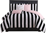 Cabana Stripe Reversible Bedding Set - King Size - Black and Hot Pink Stripe Print