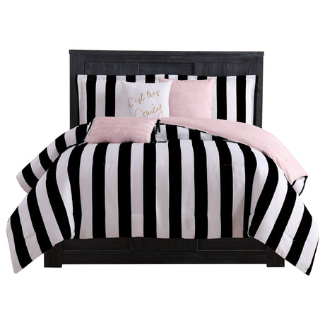 Cabana Stripe Reversible Bedding Set - Queen Size - Black and White Stripe Print – 6