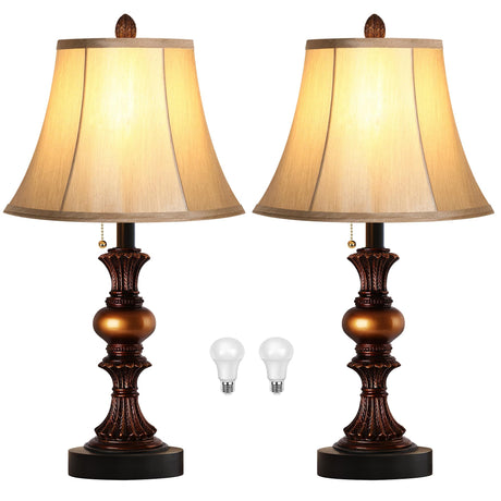 Traditional Table Lamp Set of 2, Vintage Bedside Lamps with 3 Color Temperatures LED Bulbs