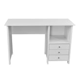 White Desk with Drawers - Small Office Desk with 3 Cabinet Drawers, Open Shelf