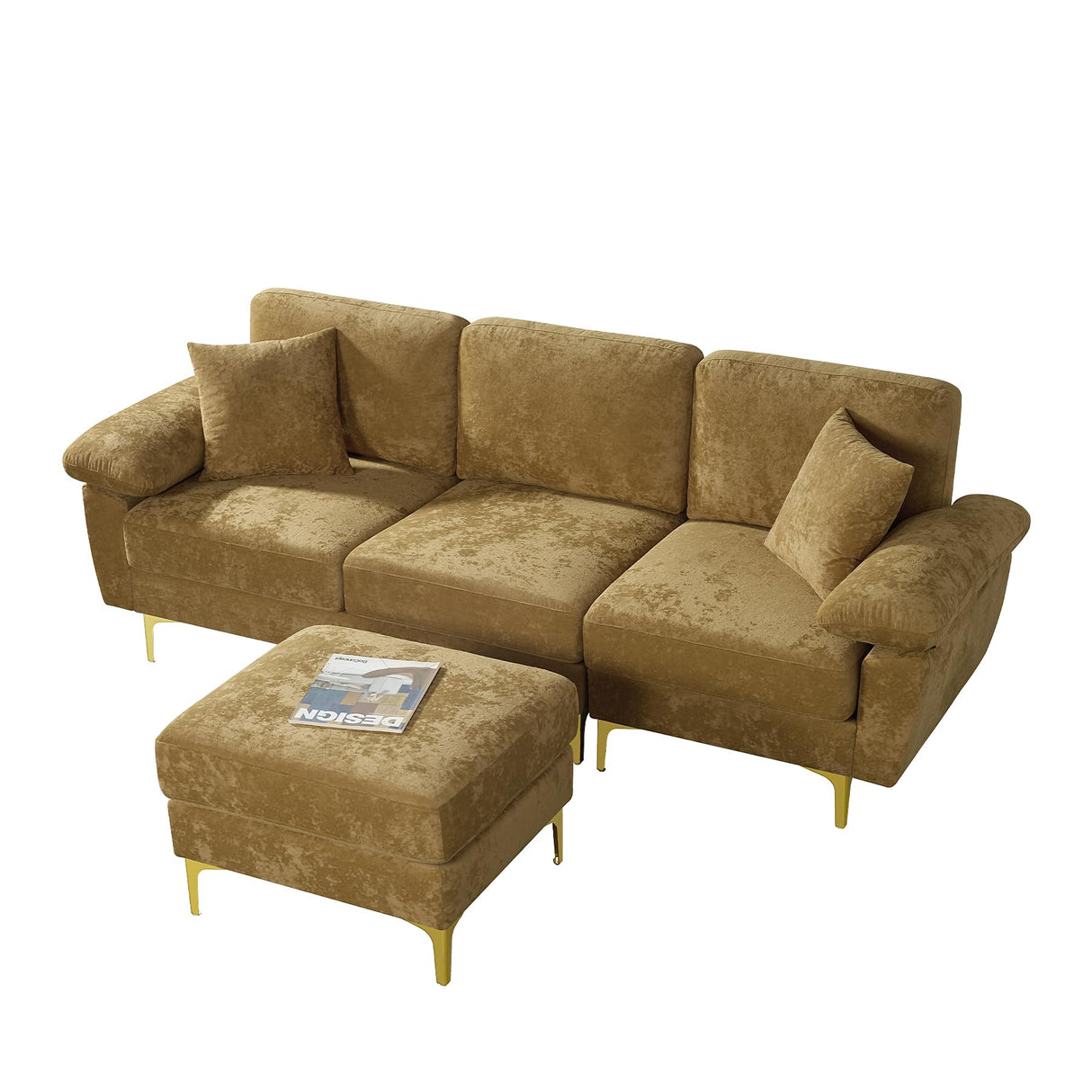 L Shaped Sectional Sofa Couch, 88.5" Comfy Velvet Upholstered 3 Seat Sofa Set