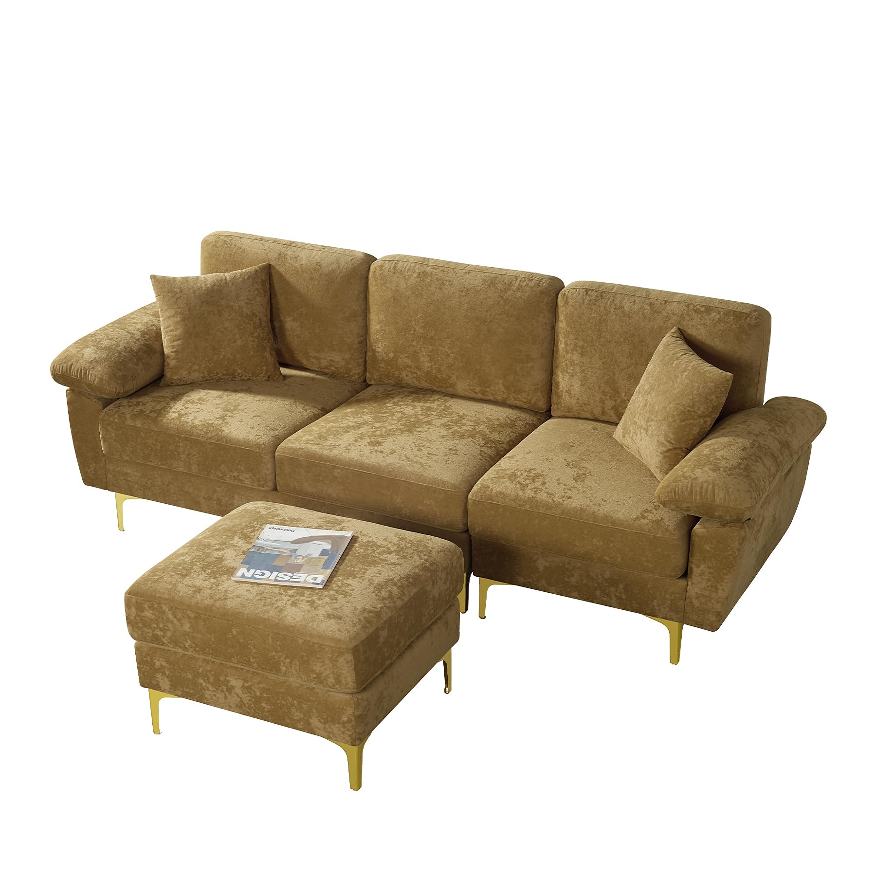 L Shaped Sectional Sofa Couch, 88.5" Comfy Velvet Upholstered 3 Seat Sofa Set