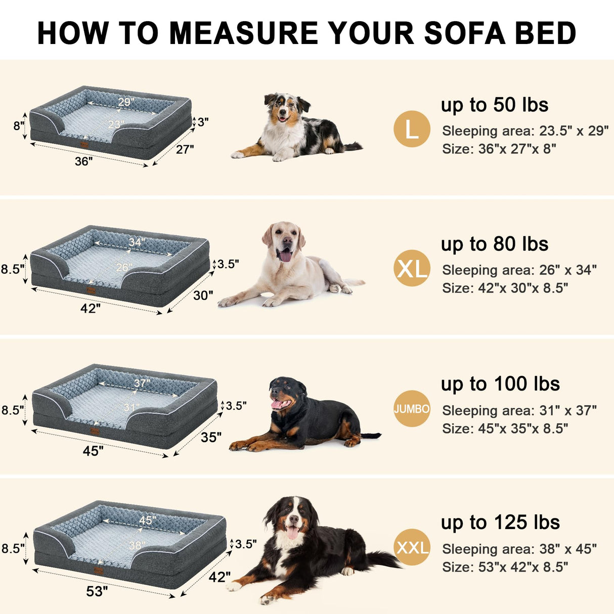 Casa Paw Memory Foam XL Dog Bed with Bolsters, Cooling Dog Beds for Extra Large Dogs, Waterproof Orthopedic Dog Bed with Removable Washable Cover and Nonskid Bottom(X-Large,Dark Grey)