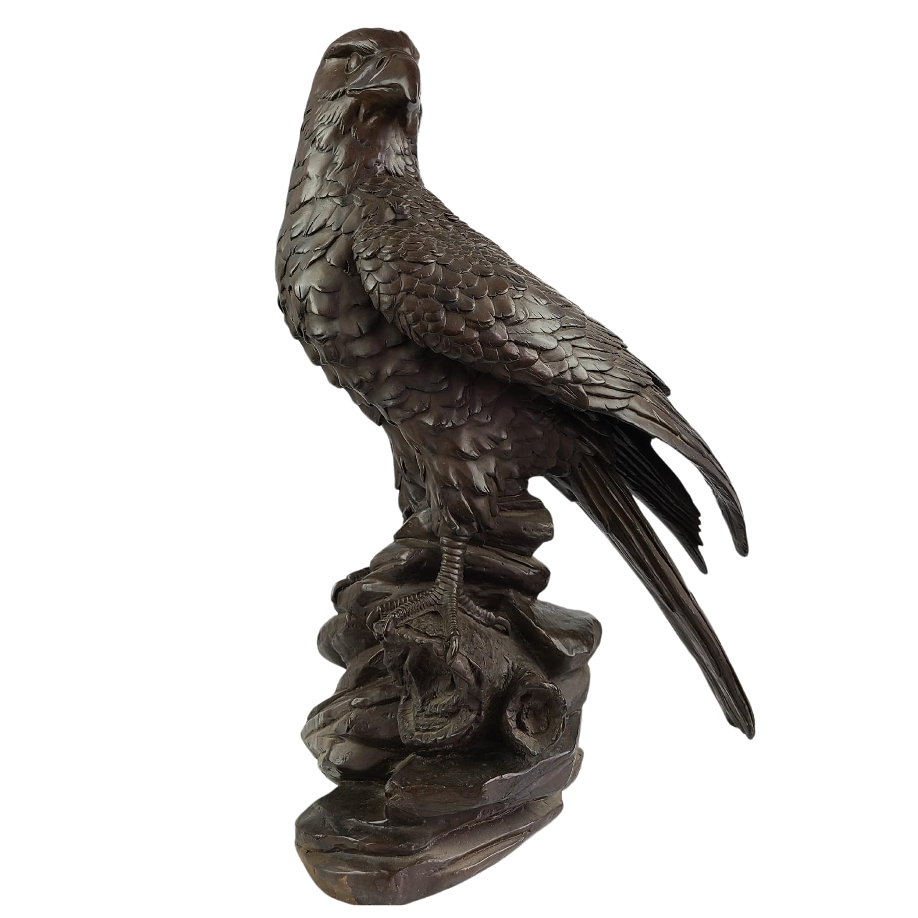 Bronze Eagle on Rock Statue, Black H:24.8" Bird of Prey Bronze Sculpture
