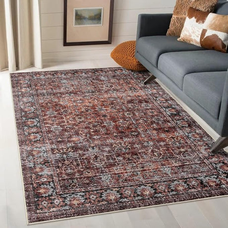 Washable Area Rug 8x10 Large Boho Living Room Rug Vintage Grey Rug for Bedroom