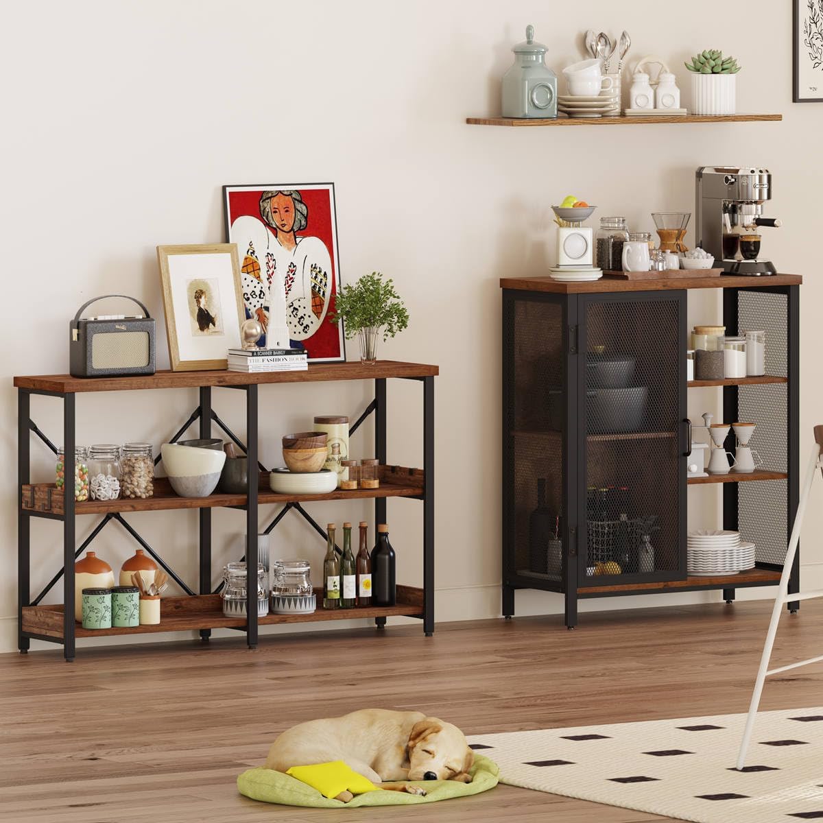 Rustic Console Table with Shelves, 3 Tier Sofa Table Behind Couch