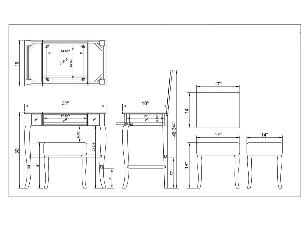 Set, 32" W x 18" D x 46.75" H