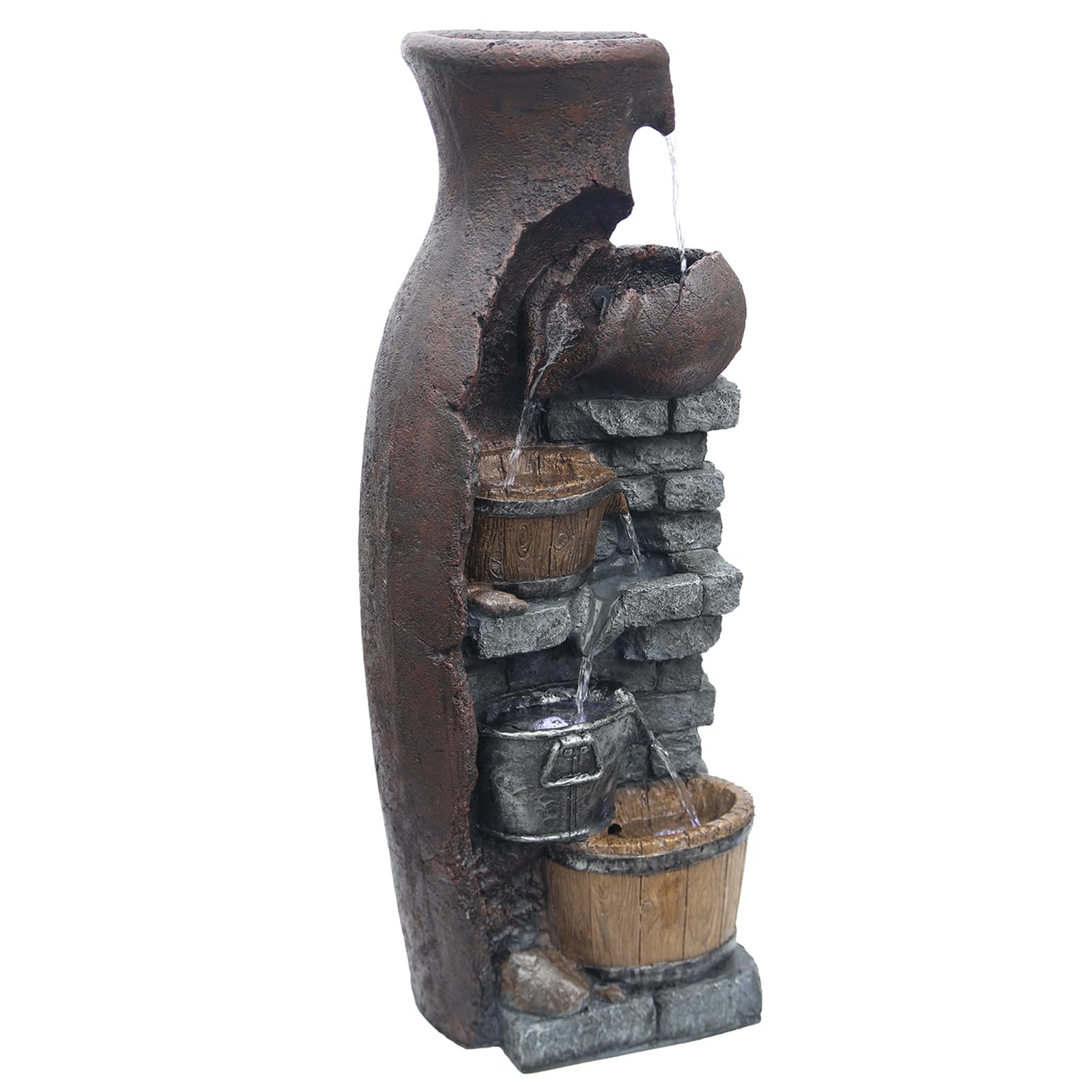 Retro Barrel Water Fountains Indoor 6-Tiered Cascading Waterfall Water Feature 43.31''H Garden