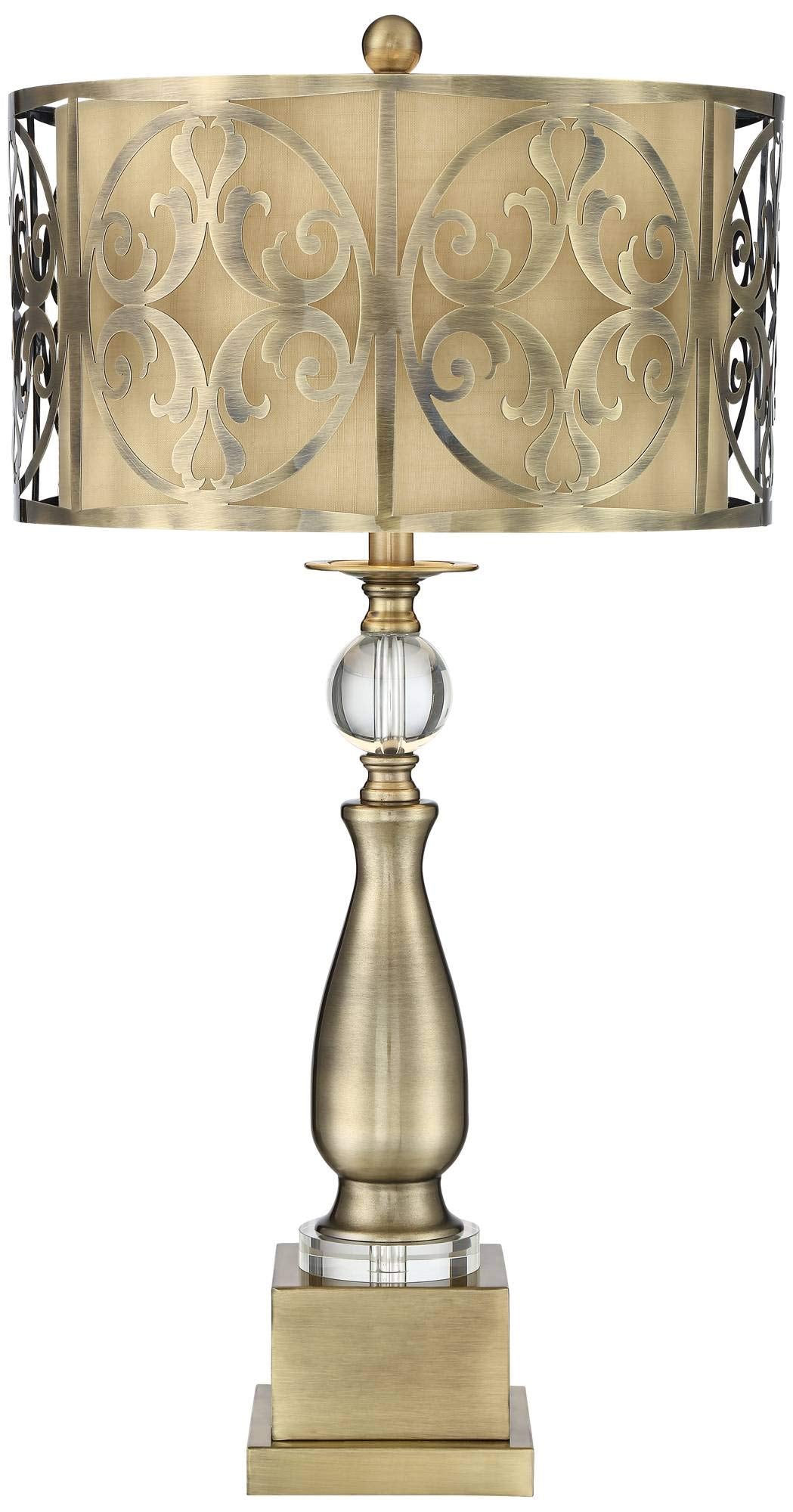 Doris Traditional Candlestick Table Lamp 30 1/2" Tall Brass Cutout Openwork Metal Outer