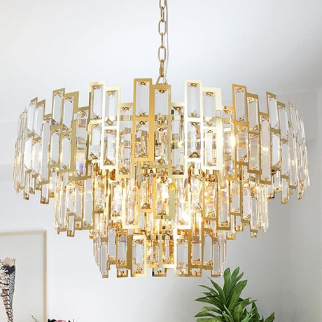 Crystal Chandelier Plated Gold Modern Round Chandeliers for Dining Room Bedroom