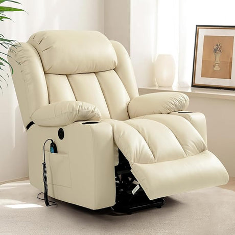 Power Lift Recliner Chair for Elderly with Massage and Heat, Breathable Leather Recliner Chair for Adults, 2 Cup Holders, USB Ports, Electric Support of Metal,Remote, Xmas Gift(Borwn)