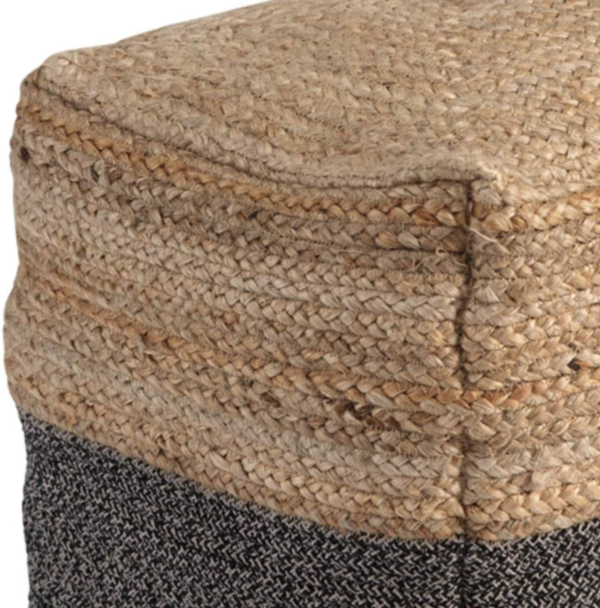 Sweed Valley Farmhouse Jute Braided Pouf, 17.5 x 20.25 inches, Natural & Black