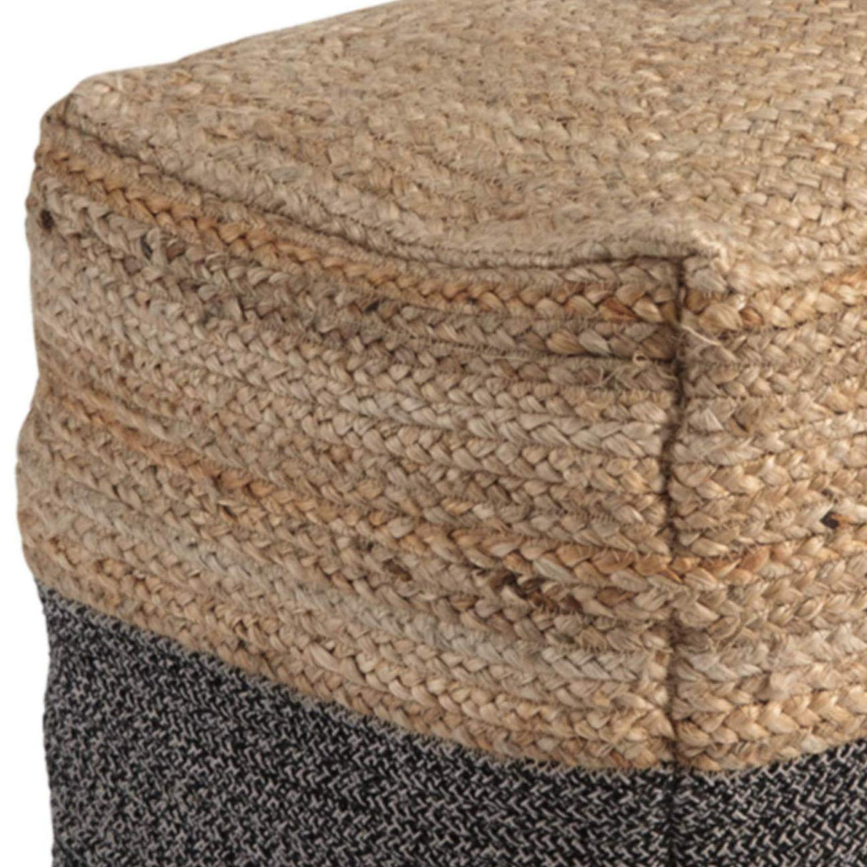 Sweed Valley Farmhouse Jute Braided Pouf, 17.5 x 20.25 inches, Natural & Black