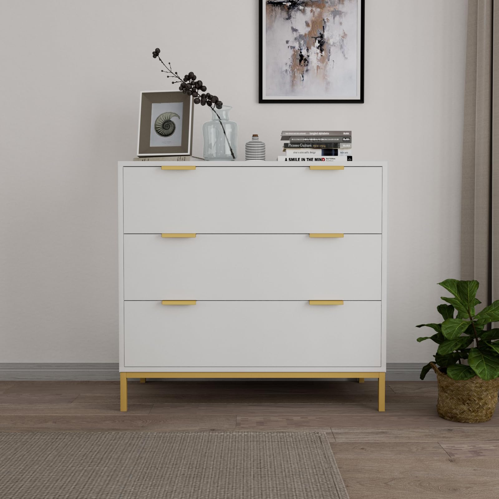 White Dresser for Bedroom, 3 Drawer Dresser with Spacious Storage Modern