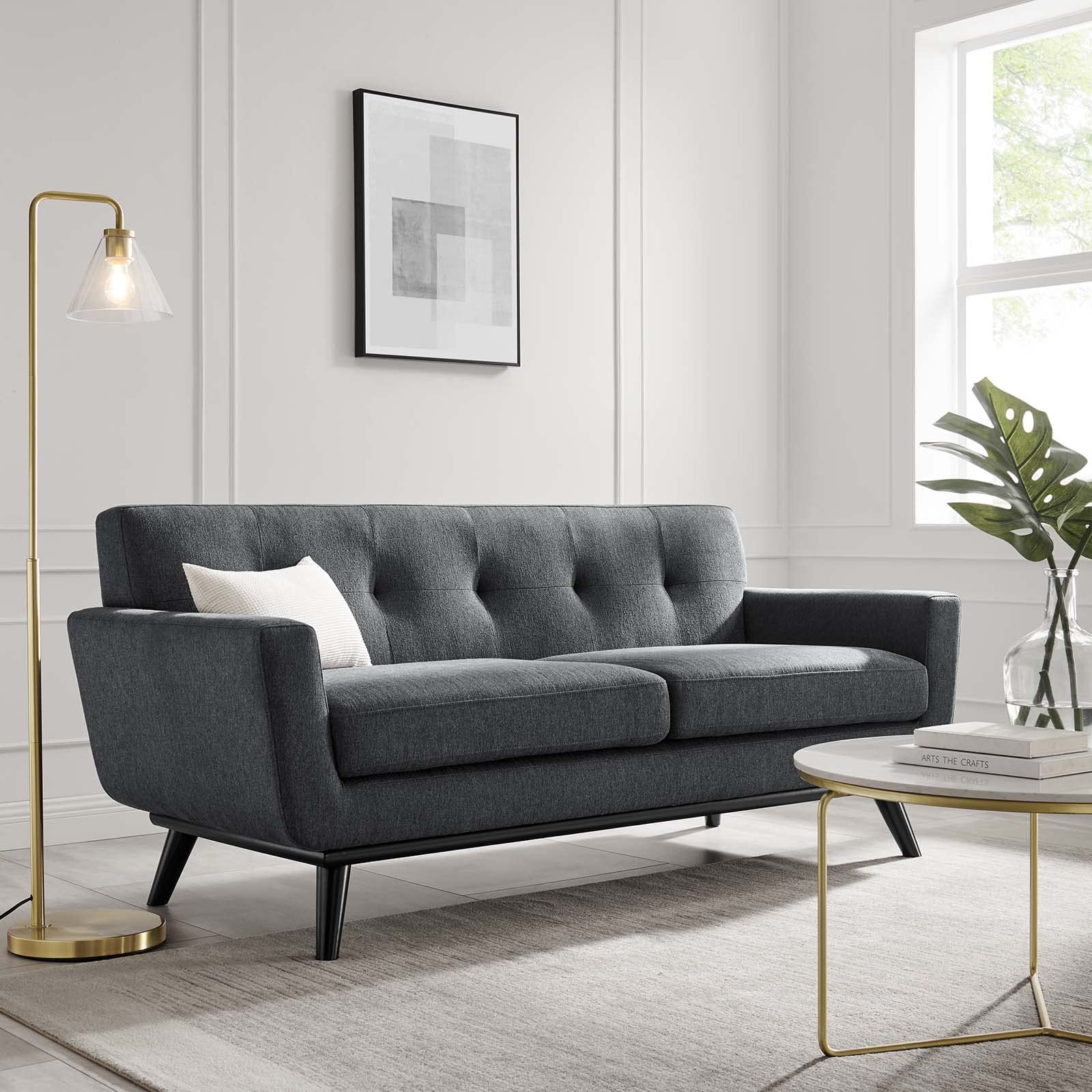 Engage Herringbone Fabric Loveseat, Charcoal