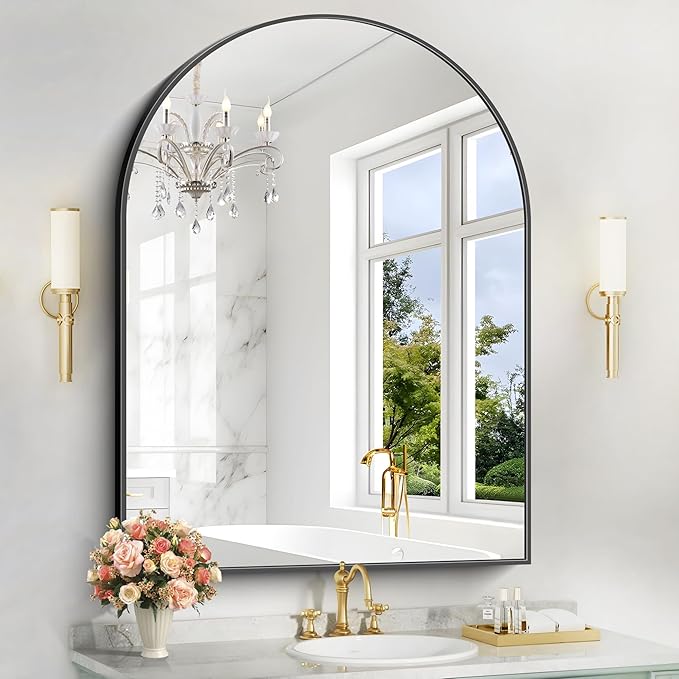 Arched Mirror,  Black Bathroom Mirror with Metal Frame