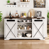 Farmhouse Buffet Cabinet with Storage, 60" Large Sideboard Cabinet with 2 Drawers & 2 Doors, 32" Tall Coffee Bar Table with Adjustable Shelf for Kitchen, Living Room, Antique White