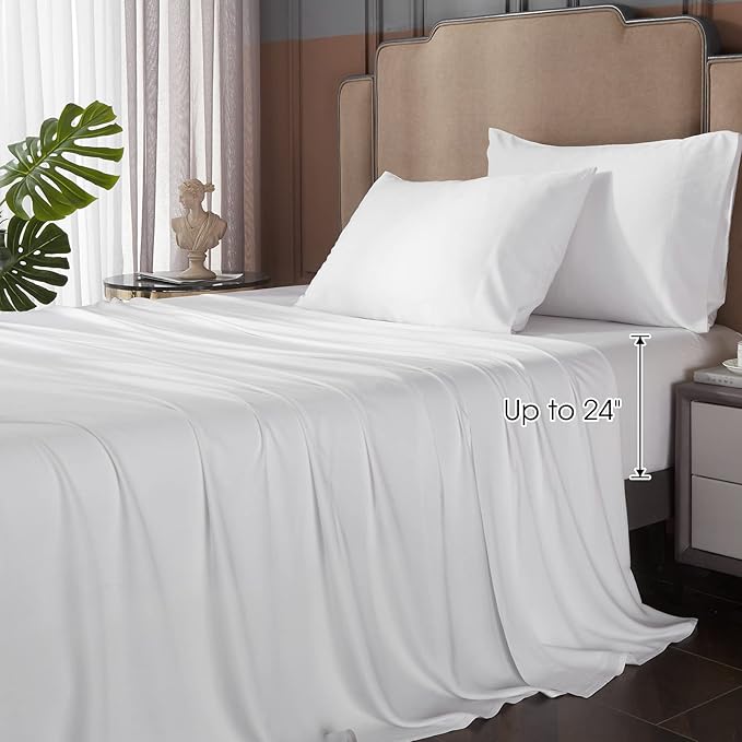 King Size Sheet Set, Rayon Derived from Bamboo, Extra Deep Pocket Sheets Fits 18"-24"