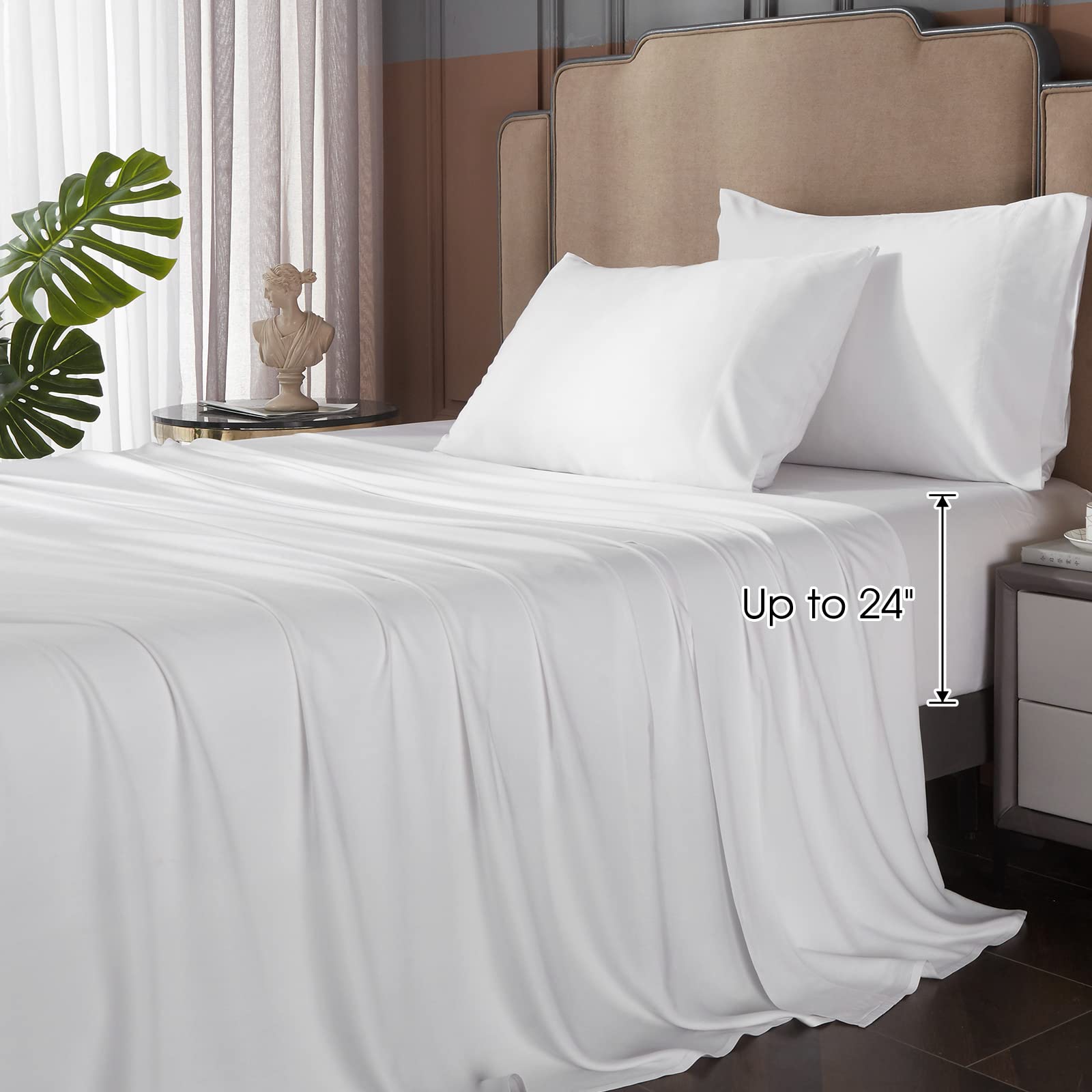 King Size Sheet Set,Rayon Derived from Bamboo, Deep Pocket Sheets Fits 18"-24" Thick