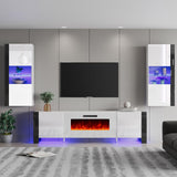 3-Piece Modern Wall Unit Entertainment Center Set, High Gloss 80" Fireplace