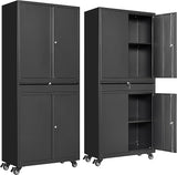 Metal Garage Storage Cabinet with 4 Wheels and 1 Drawer