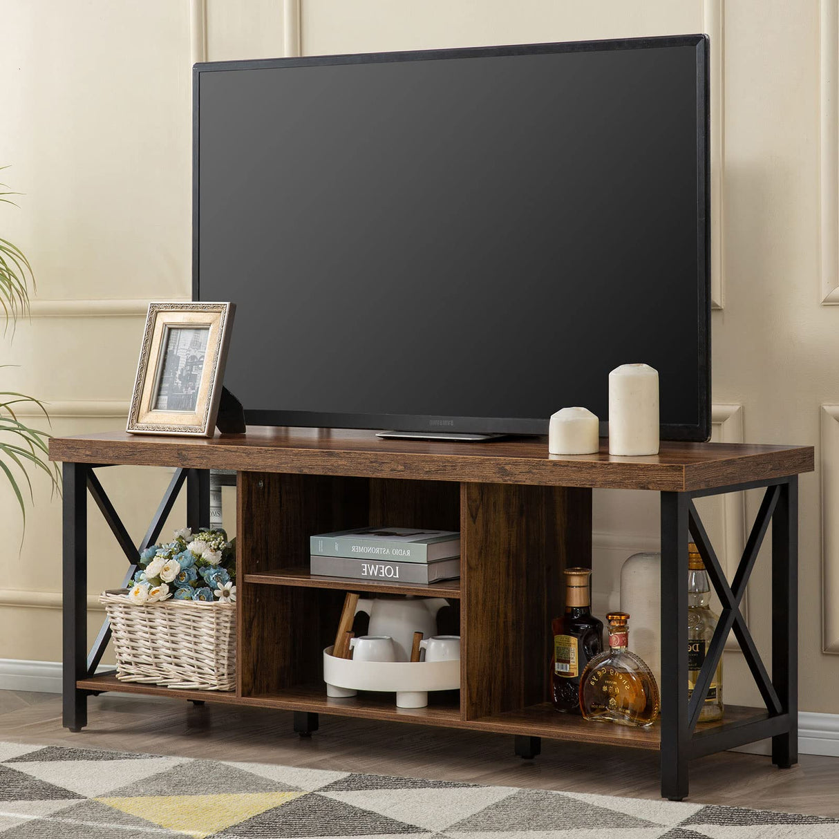 TV Stand for TV up to 55 Inches, TV Cabinet with Open Storage, TV Console Unit