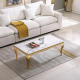 47 inch White Marble Coffee Table with Mirrored Stainless Steel Metal Legs