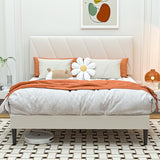 Queen Size Upholstered Bed Frame with Adjustable Headboard and Sturdy Wooden Slats,