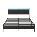 Queen Metal Platform Bed Frame with LED Headboard & USB Charging