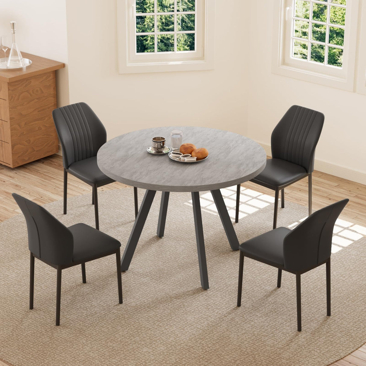 Round Dining Table Set for 4, Modern Casual Coffee Table Set for Kitchen, Living Room