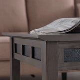 10058-GR Rustic Coffee Table with Shelf, Smoke Gray/Black Slate Stone