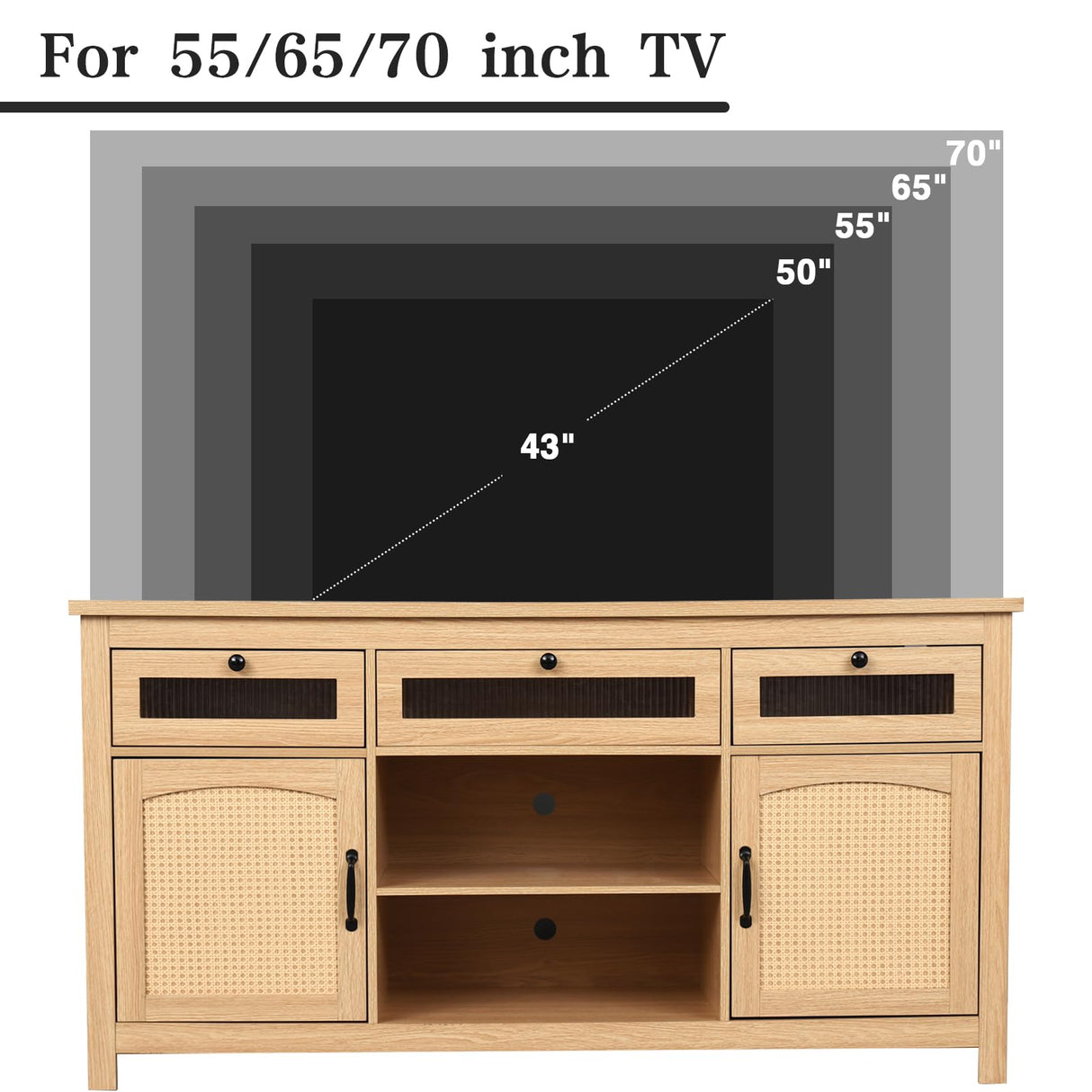 Rattan Tall Entertainment Center for 65 inch TV, Modern TV Stands for Living Room,Tall TV Stand