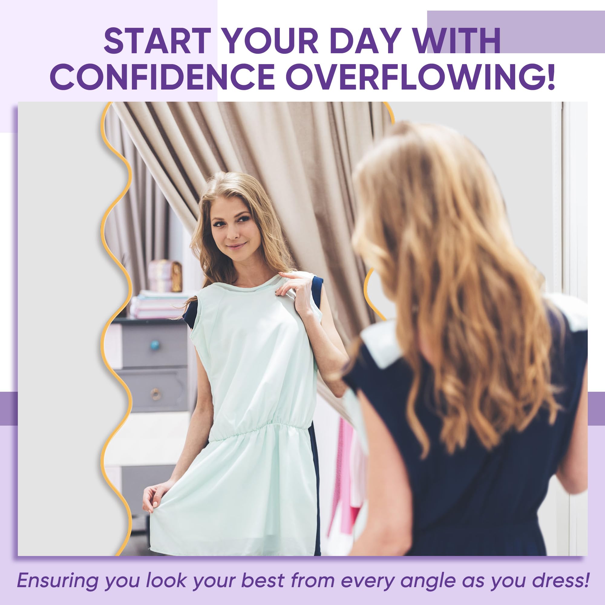 Arched Full Length Mirror 44"x76" - Gold Wave Floor Mirror with Stand