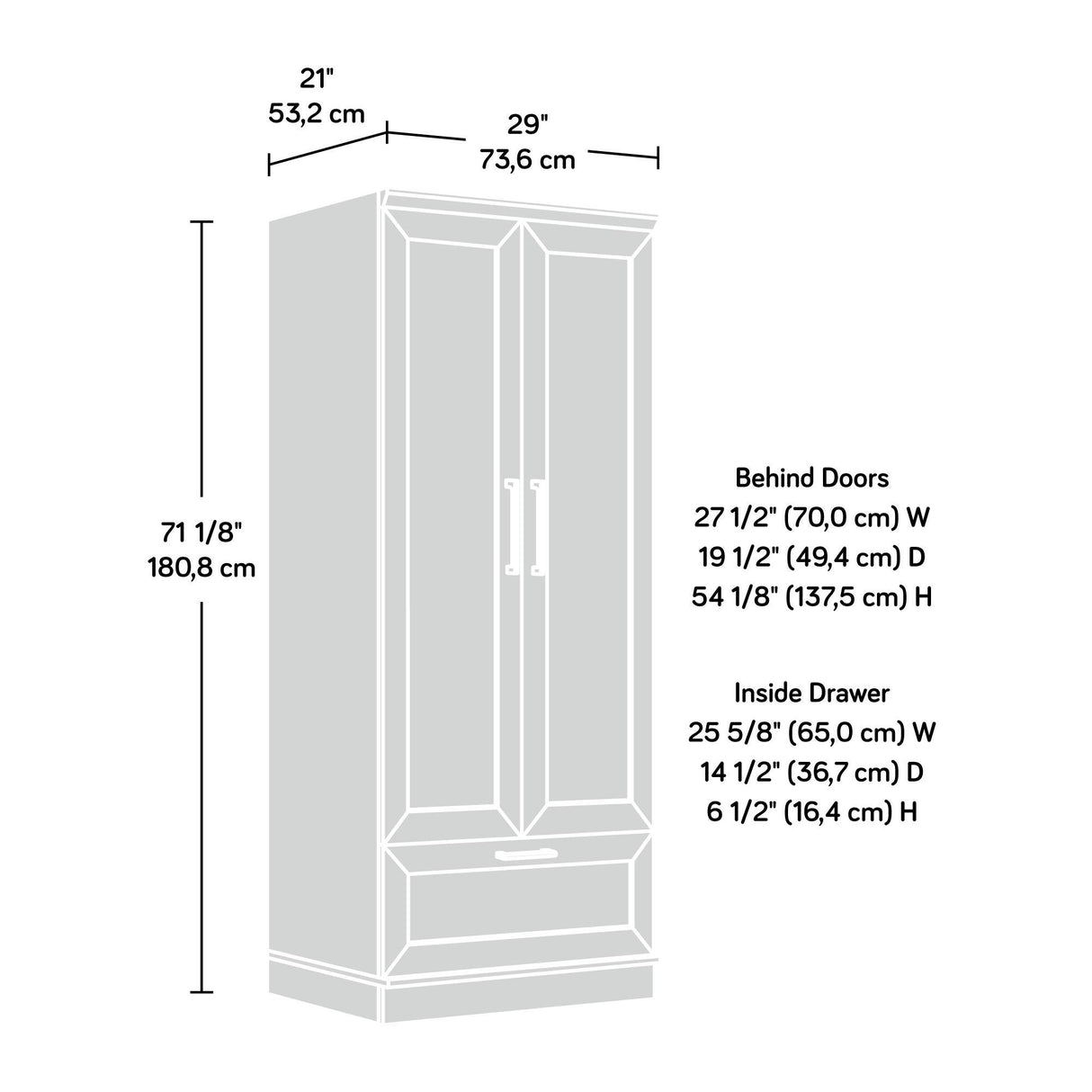 411802 HomePlus Wardrobe/Storage Cabinet, L: 28.98" x W: 20.95" x H: 71.18"