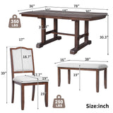 6-Piece Extendable Wood Dining Table Set with Upholstered Chairs