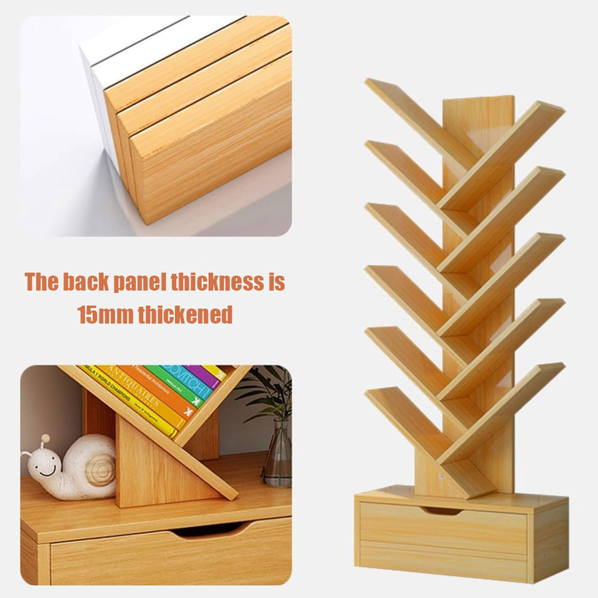 YDkjwjw Freestanding Bookshelf, Tree Bookshelf with Cabinet Industrial Open Bookcase Floor Standing Display Shelves Utility Bookshelves Organizer for Books CDs Plants