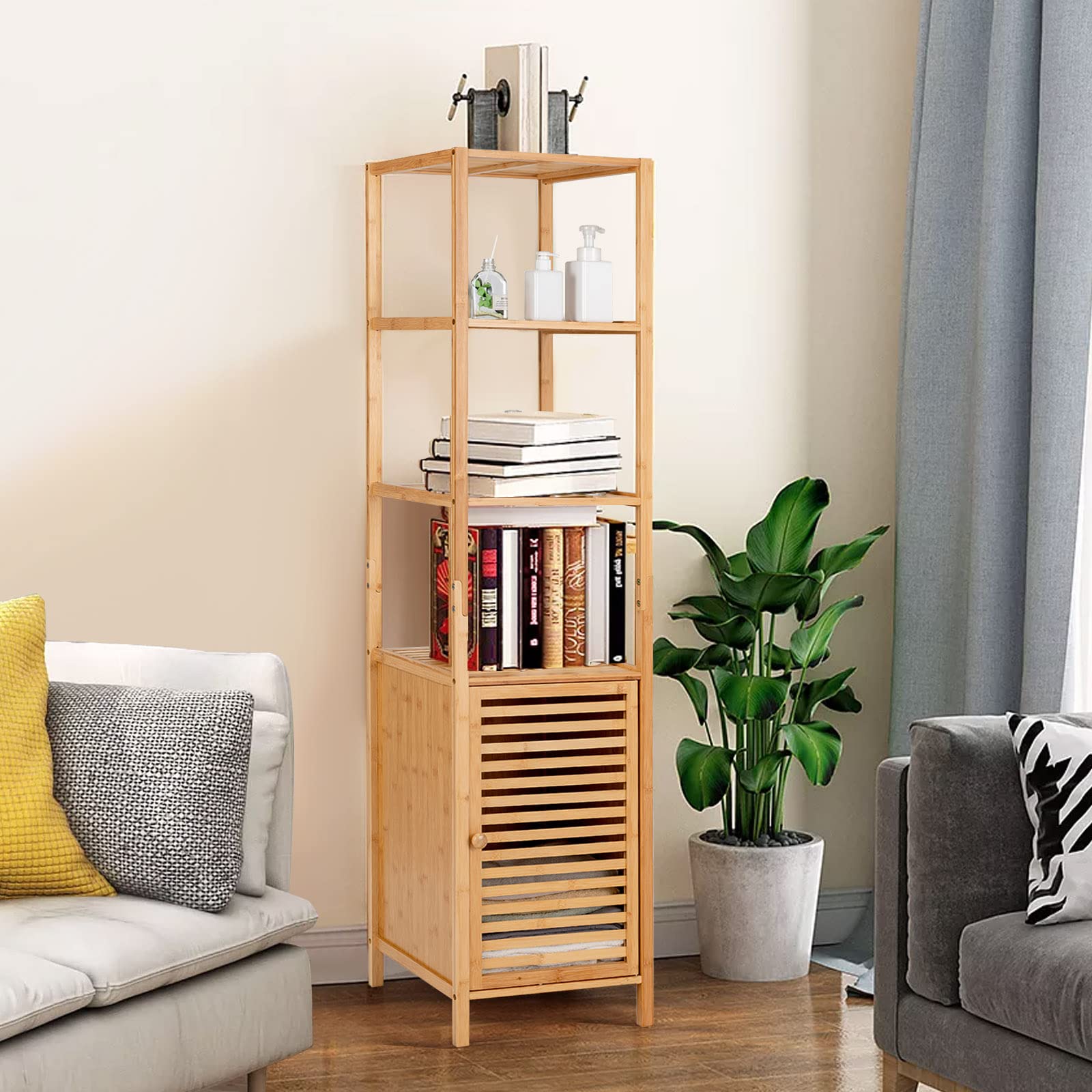 Bathroom Cabinet, 65 Inch Tall Slim Bathroom Storage Cabinet