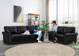 2 Piece Faux Leather Sofa Set,Modern Couch and Loveseat Sets with Storage,Mid Century Couch with Rivet Rolled Arm,Comfy Deep Seat Couch,Furniture for Living Room,Office(Loveseat+3 Seater,Black)