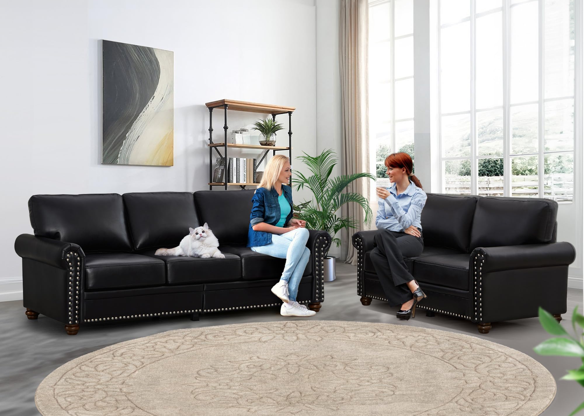 2 Piece Faux Leather Sofa Set,Modern Couch and Loveseat Sets