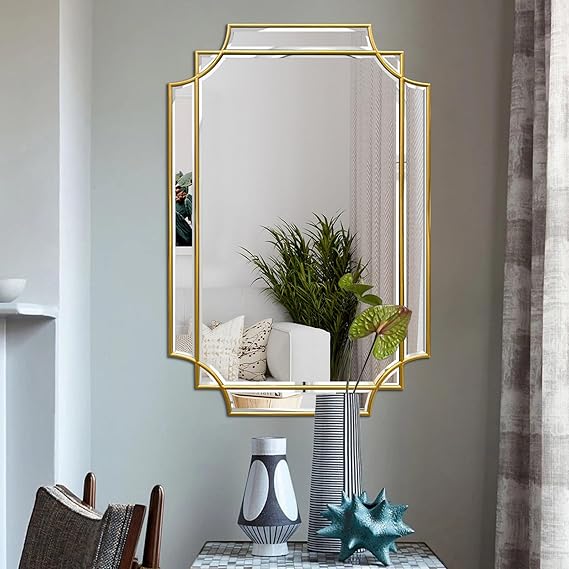 Gold Full Length Mirror 59x30 - Rectangle Beveled Wall Mirror