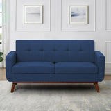 65" Linen Fabric Loveseat Sofa with Tufted Backrest, 2-Seat Mid Century Couch with Wooden Legs