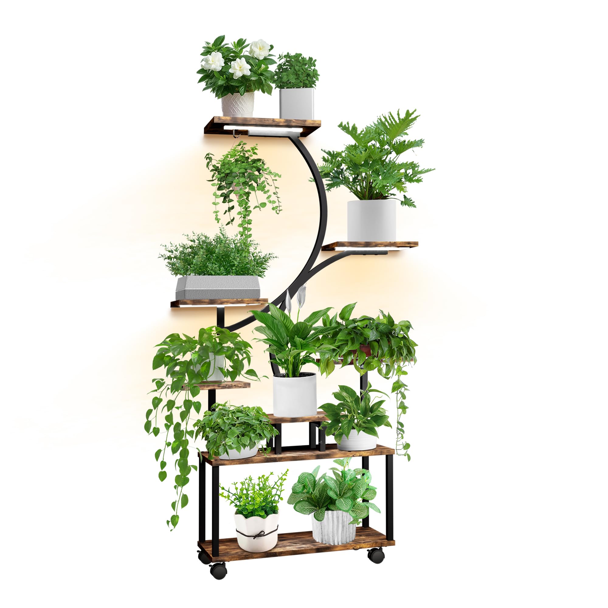 VerdantGlow 8-Tier Indoor Plant Stand with LED Grow Lights & Wheels