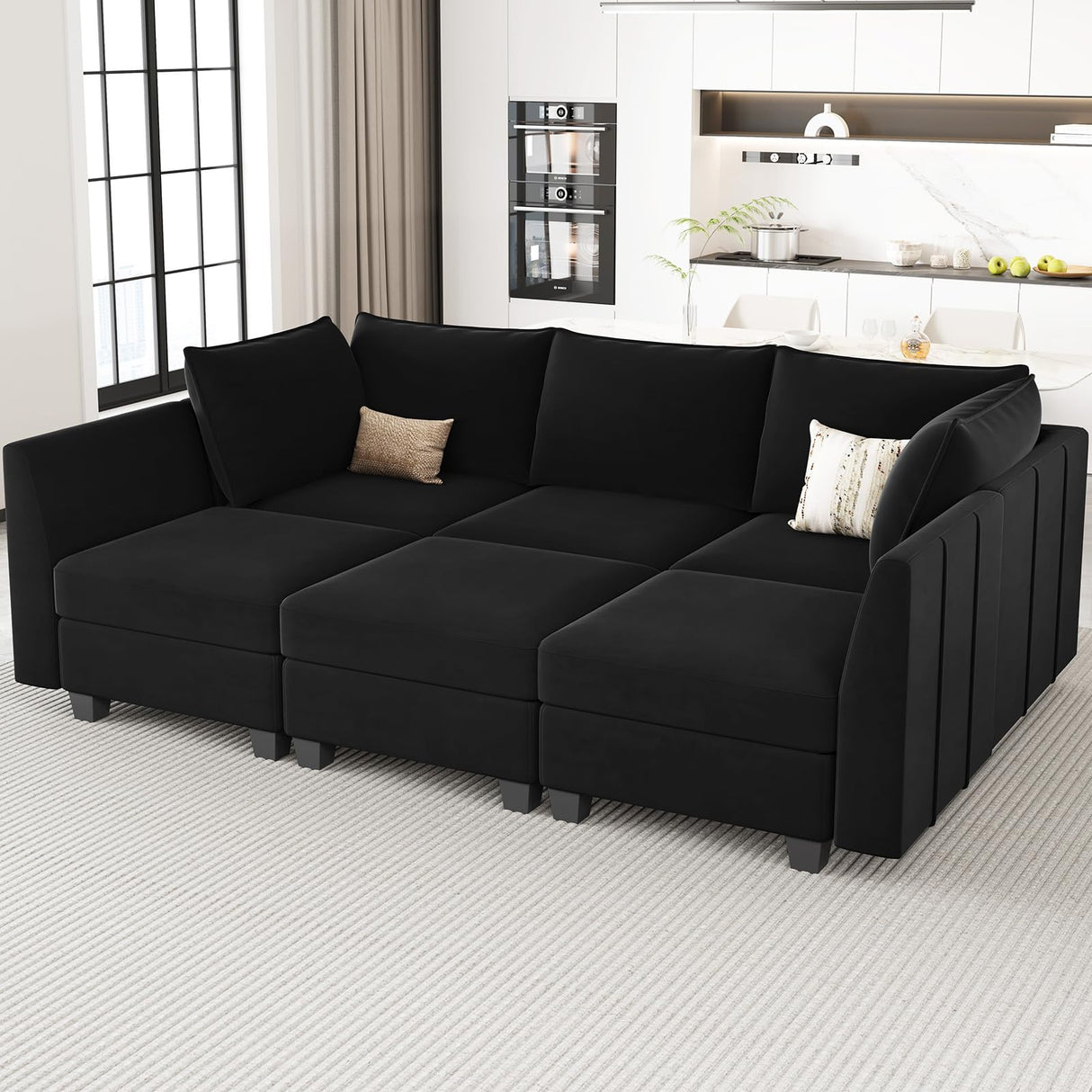 modular Sectional Sofa Sleeper Couch with Storage Velvet Sectional Sofa Bed, 6 Seats,