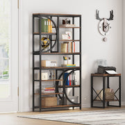 Bookshelf, Industrial 8-Tier Etagere Bookcases, 77-Inch Tall Book Shelf Open Display Shelves, Wood Look Accent Shelving Unit with Metal Frame for Home Office (1, Brown/Black)