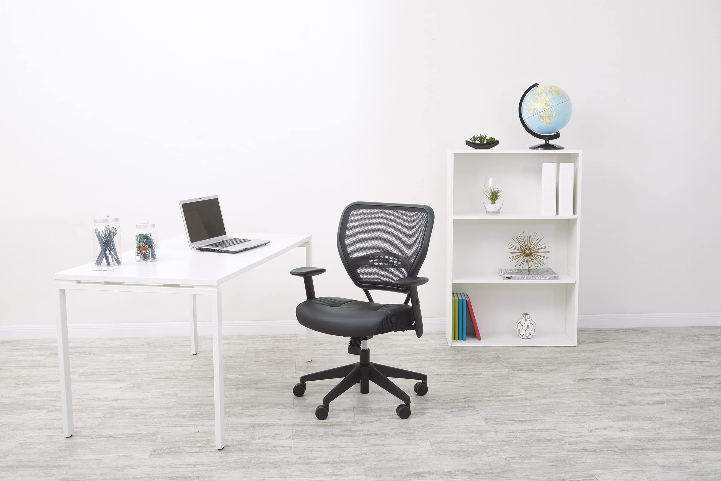 Seating Professional AirGrid Dark Back and Padded Black Eco Leather Seat, 2-to-1