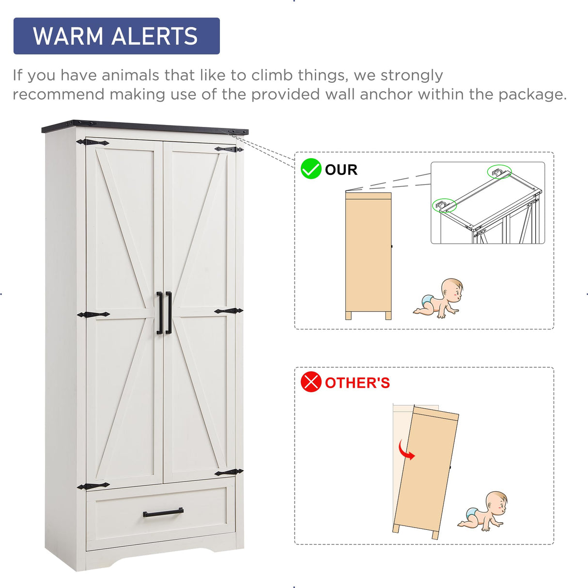 Farmhouse Storage Cabinet with Adjustable Shelves, 72" Tall Pantry Storage Cabinet